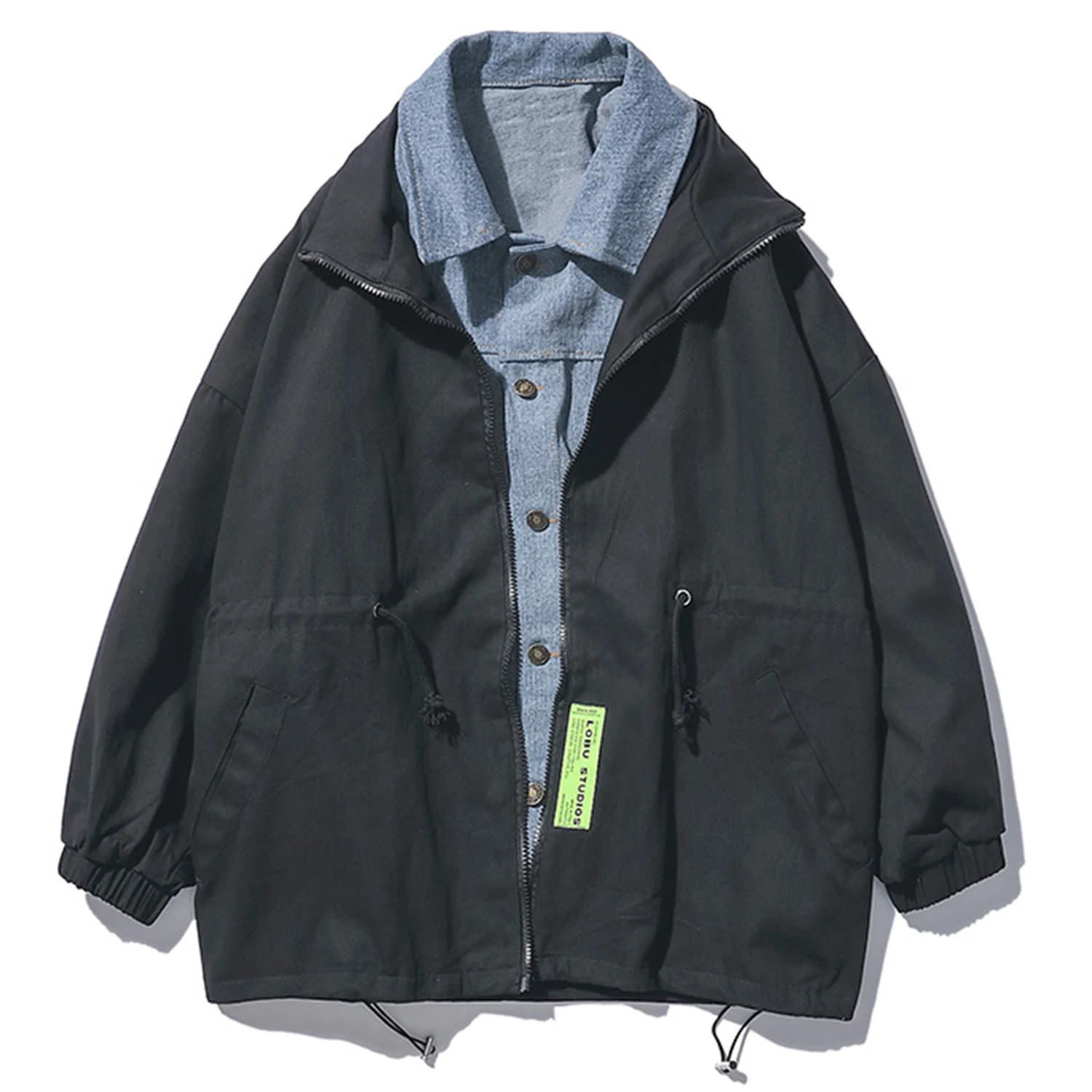 Мужские куртки карго с фальш вставкой повседневные хлопковые пальто свободного