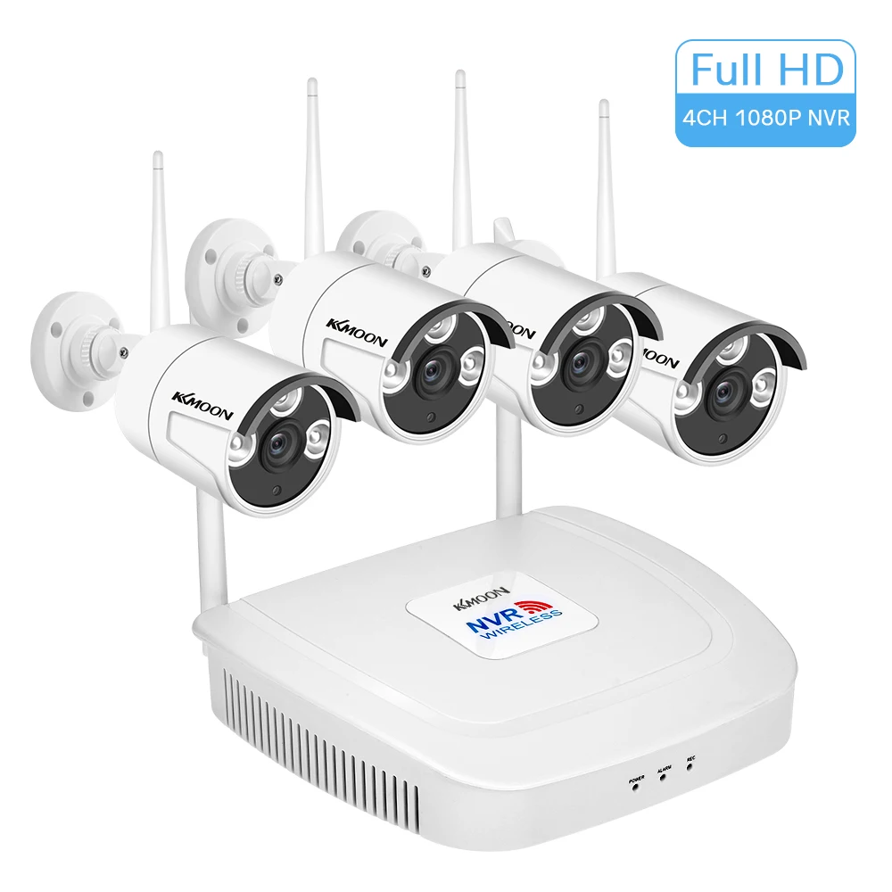 

Security Camera System 4CH 1080P Surveillance NVR with 4pcs Wireless Security Camera 2MP Support Movement Detection Remote AcceS