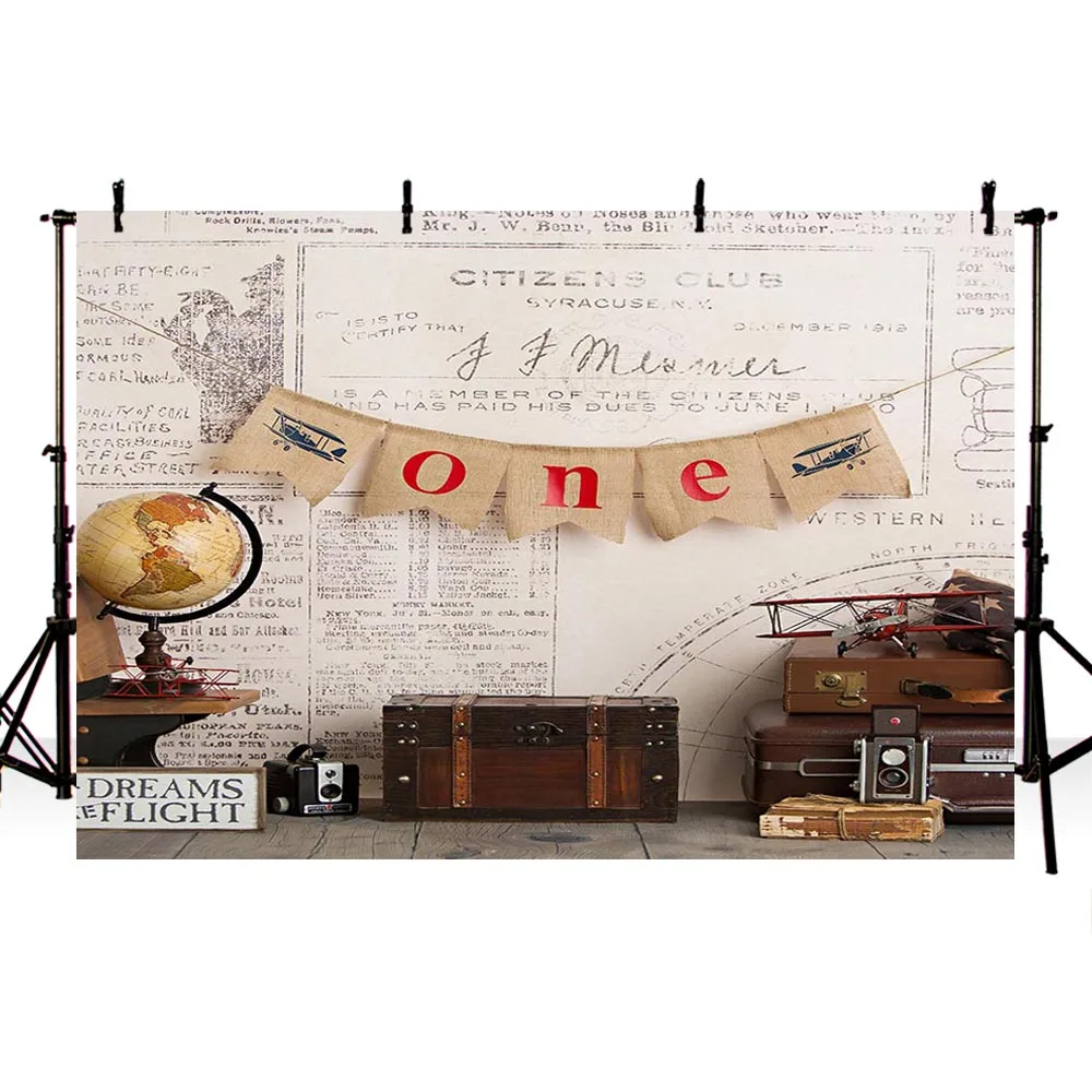 Фон для студийной фотосъемки новорожденных с изображением чемодана самолета