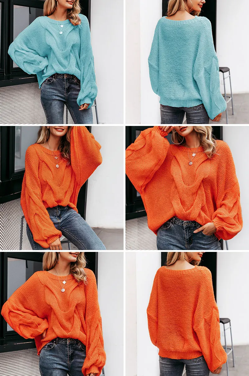 Misswim Casual loose mohair women pullover Autumn winter oversized sweater female lantern sleeve orange sweater jumpers mujer