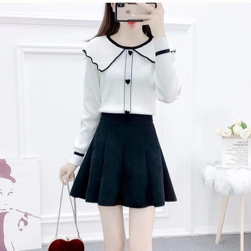 Свитер с оборками для женщин контрастного цвета вышивкой 2020 осень зима девушек