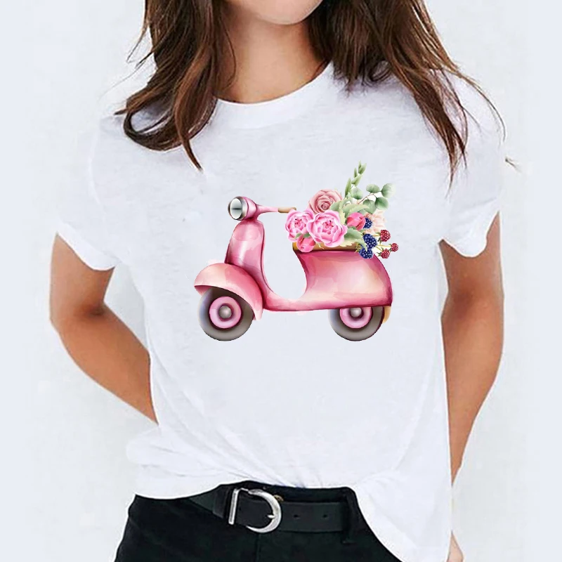 

T Shirt for Women Cartoon Motorbike Fashion Style Cute 90s Ladies Print Lady T-shirts Top Womens Graphic Female Tee T-Shirt