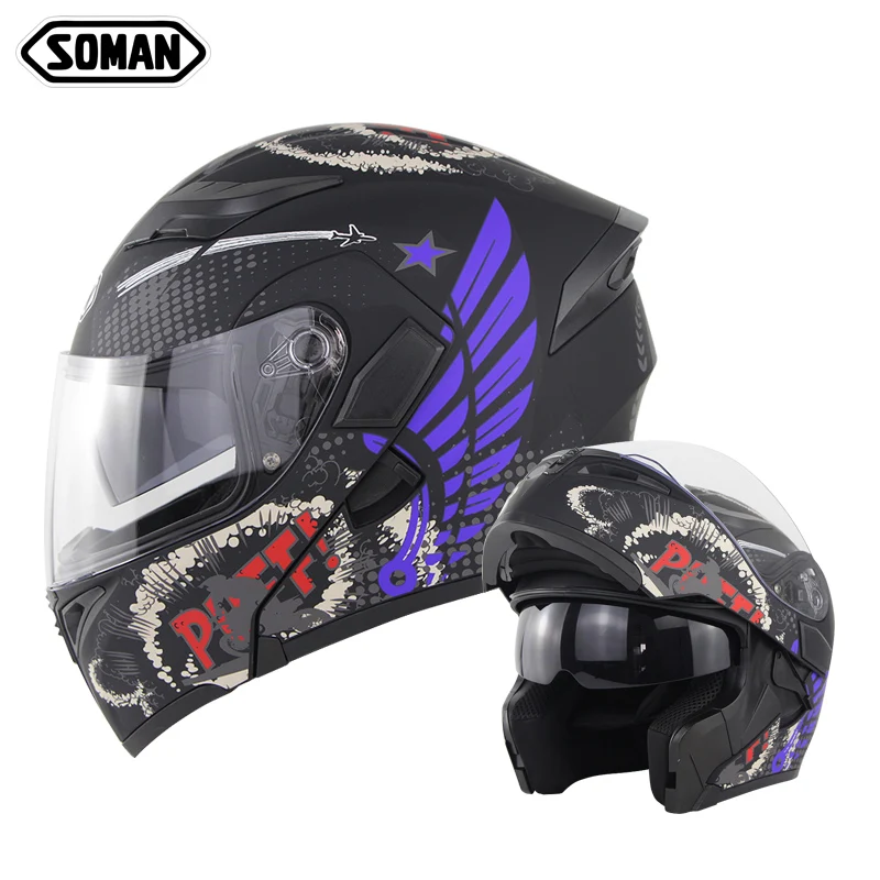 SOMAN Flip Up Visor Helmets Custom Dot Helmet Modular Motorcycle Full Face Men Cool Racing Moto Capacete Casco | Автомобили и