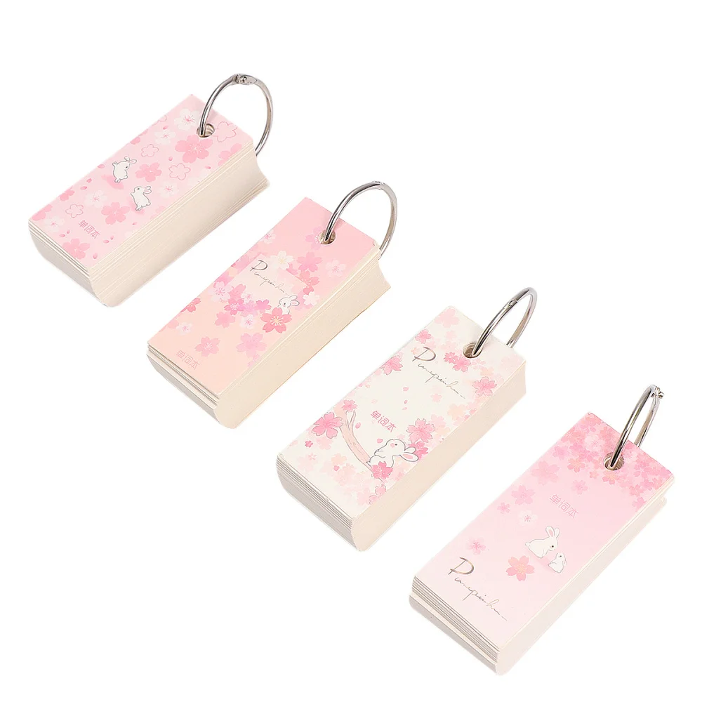 

4pcs Sakura Binder Note Pads Portable Loose-Leaf Notepad Flash Cards Memo Scratch Notes Pads for School Office (Mixed