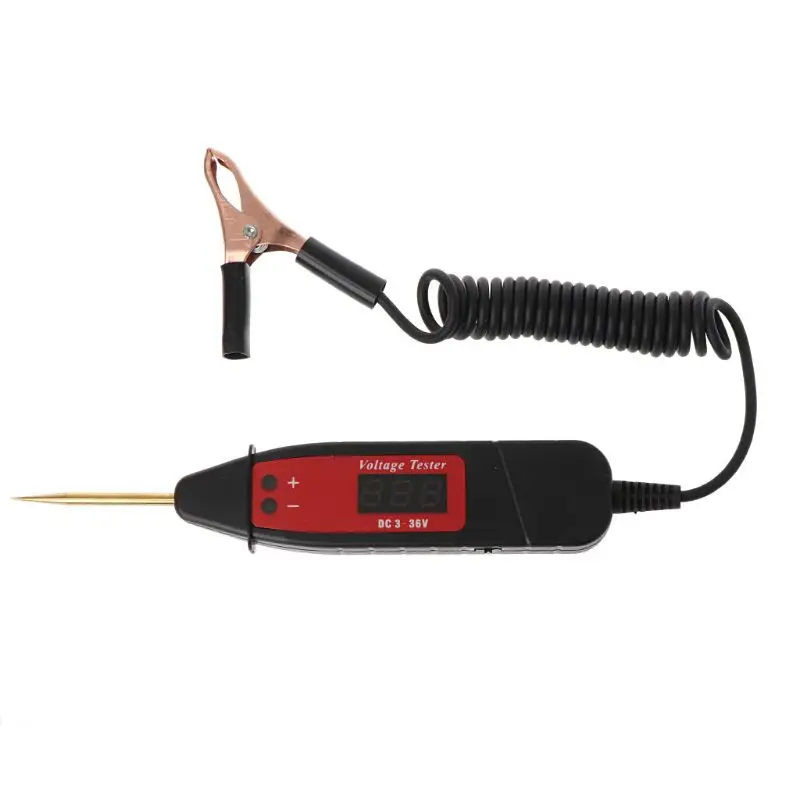 

1.65m Spring Line Car Digital LCD Electric Voltage Test Pen Probe Detector Tester With LED Light for Auto Car Testing Tool L9CE