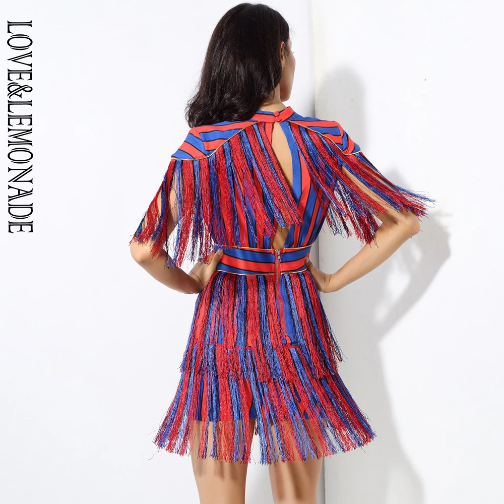 

LOVE & LEMONADE Red / Blue Striped V Collar Sulu Back Dress LM0095