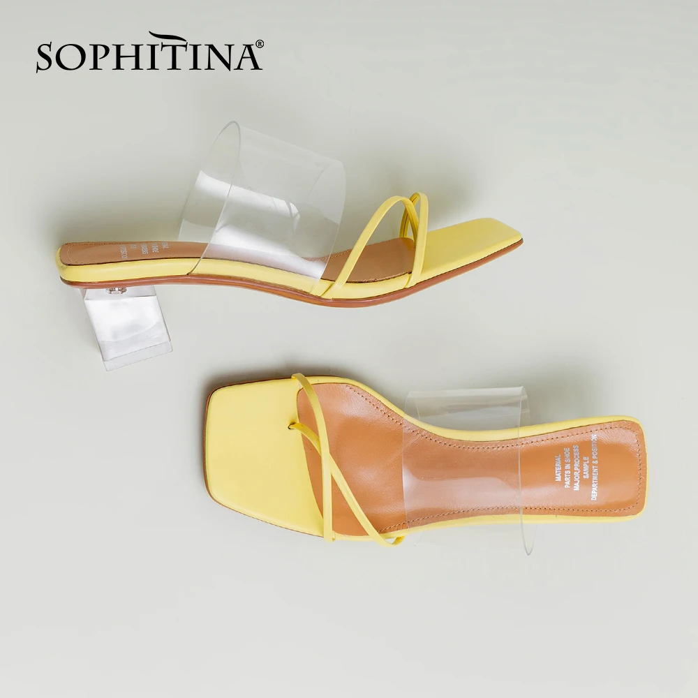 

SOPHITINA New Fashion Women's Sandals Sexy Med Heel Cow Leather Transparent Design Shoes Handmade Casual Slippers Women MO490