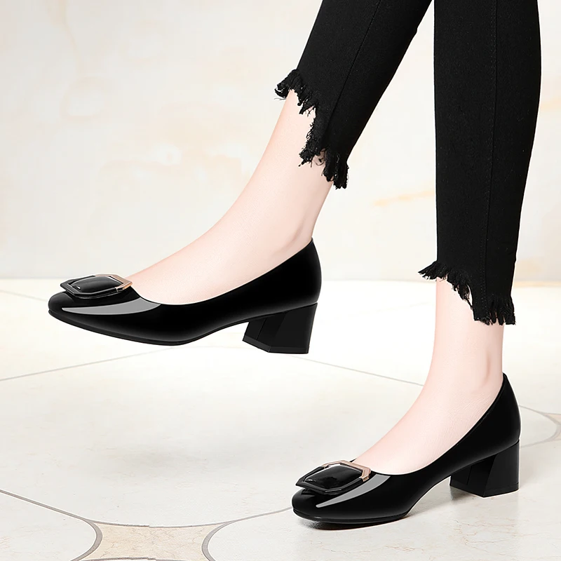 

Square Toe Single shoes women's shoes 2022 new shallow mouth thick heel work high heels mid-heel ladies Slip-On Vintage casual