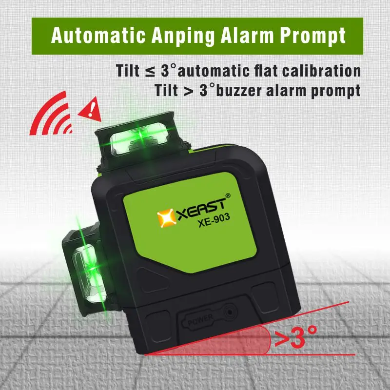 XEAST лазерный уровень самонивелирующийся с 12 линиями 360 перекрестный 3D зеленый луч