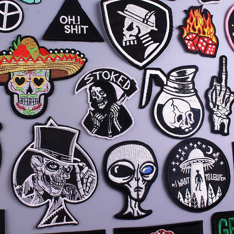 

Hippie Heart Patch For Clothing Iron On Punk Skull Embroidered Patches For Clothes Letter Patch For Cloth Badges Stripe Apparel
