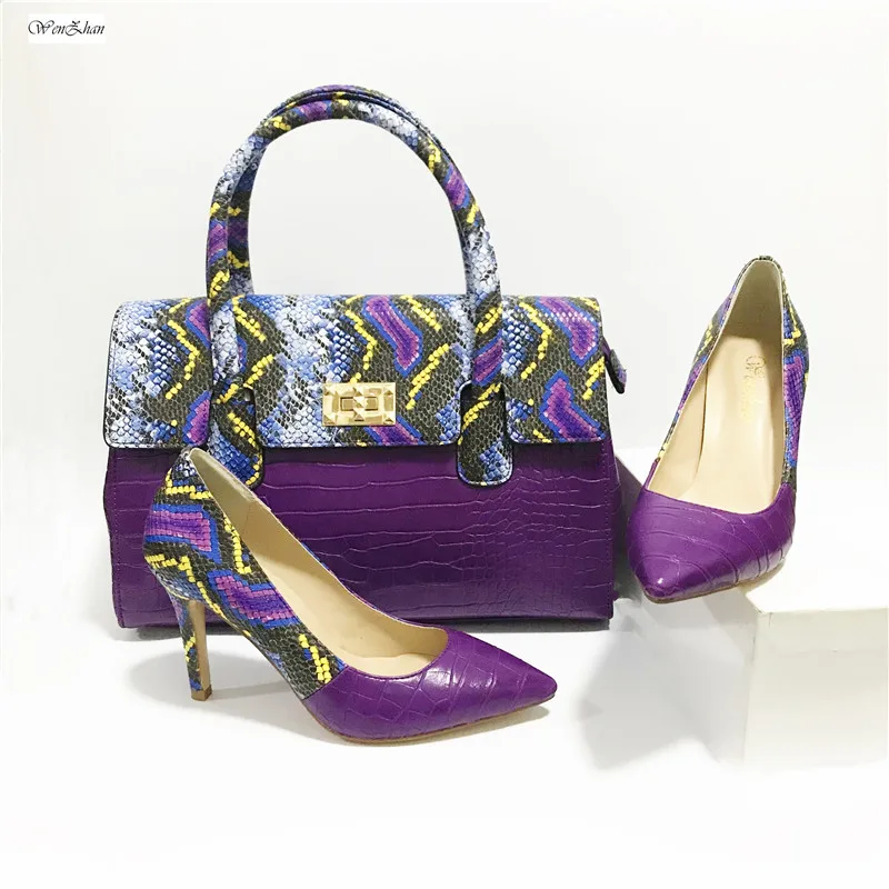 

Женские туфли-лодочки WENZHAN на высоком каблуке с сумочкой в комплекте, мягкие туфли с острым носком на тонком каблуке фиолетового цвета, разм...