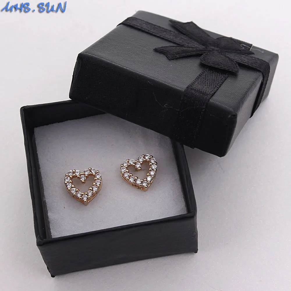 MHS.SUN Exquisite Love Heart Earrings Women Fashion AAA Zircon Stud Charming Gold Color CZ Ear Jewelry For Girls Gift | Украшения и