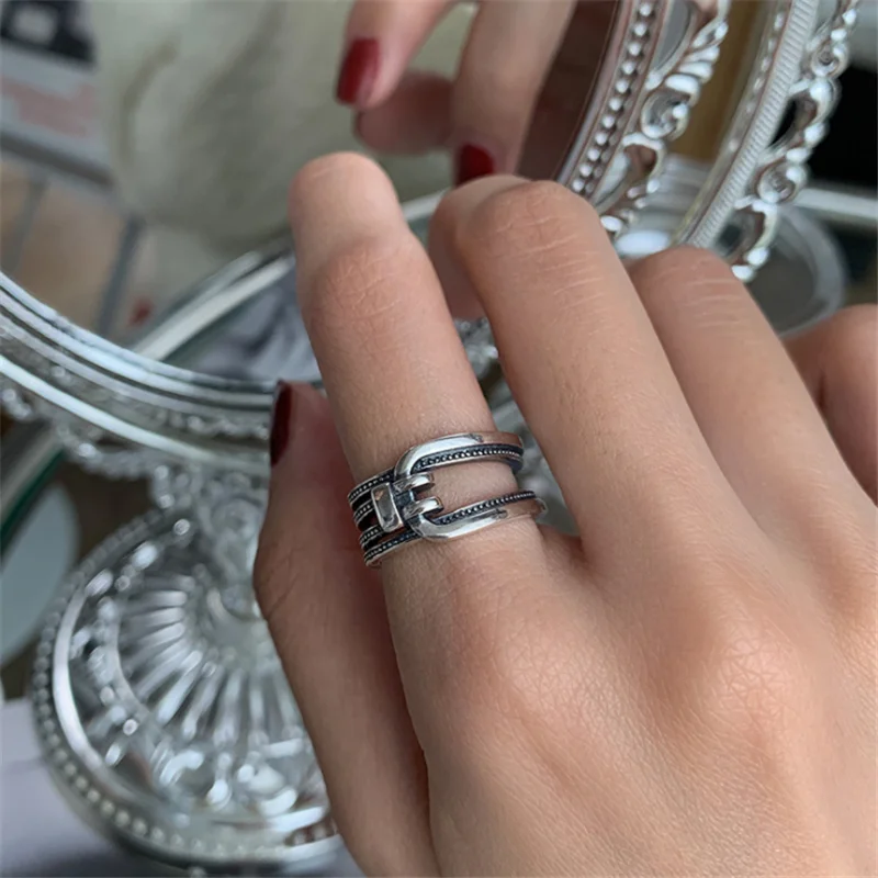 

Ring retro belt buckle tide cold wind hollow bungee hip hop ring women holiday gift party jewelry wholesale