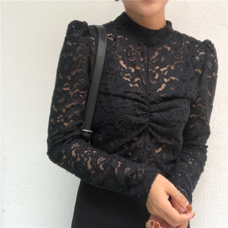 RealShe Женские топы и блузки с круглым вырезом длинным рукавом буфами однотонная