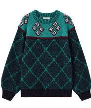 INMAN Winter New Arrival Literary O-neck Jacquard Contrast Color Thick Loose Women Pullover