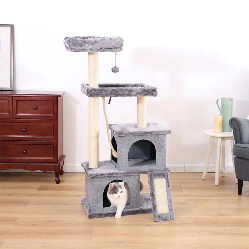 

Cat Tree Multilevel And Luxury Cat Towers 50 Inches With 2 Condos, Spacious Perches, Scratching Post, Dangling Balls And Ramp