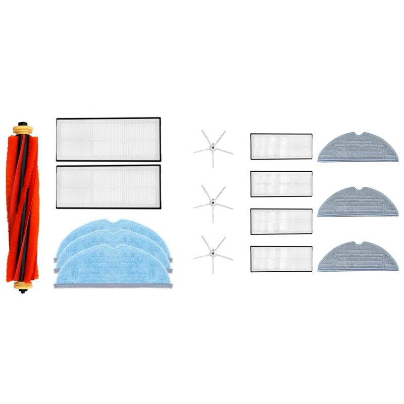 

2 комплекта деталей для пылесоса: 1 набор съемных щеток и 1 Набор салфеток для протирания, боковые щетки с фильтром