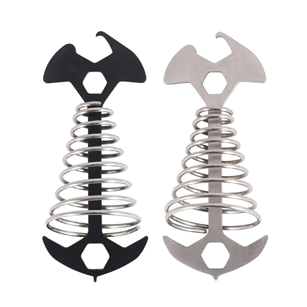 

Outdoor Camping Fishbone Ground Nail Spring Hook Wind Rope Buckle Multi-Functional Camping Deck Nail Stainless Steel Tent Tools