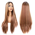 Leeons 28-дюймовый длинный прямой парик Омбре блонд смешанные хайлайтеры синтетические парики шелковистые натуральные волосы волокна для женщин для вечерние ринки ежедневно