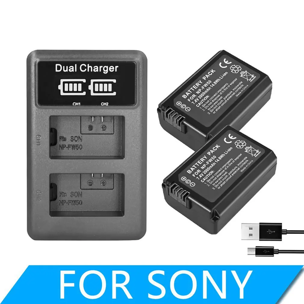 Для Sony 2 шт 2000mAh NP-FW50 NP FW50 батарея камеры + LCD USB двойное зарядное устройство для Alpha