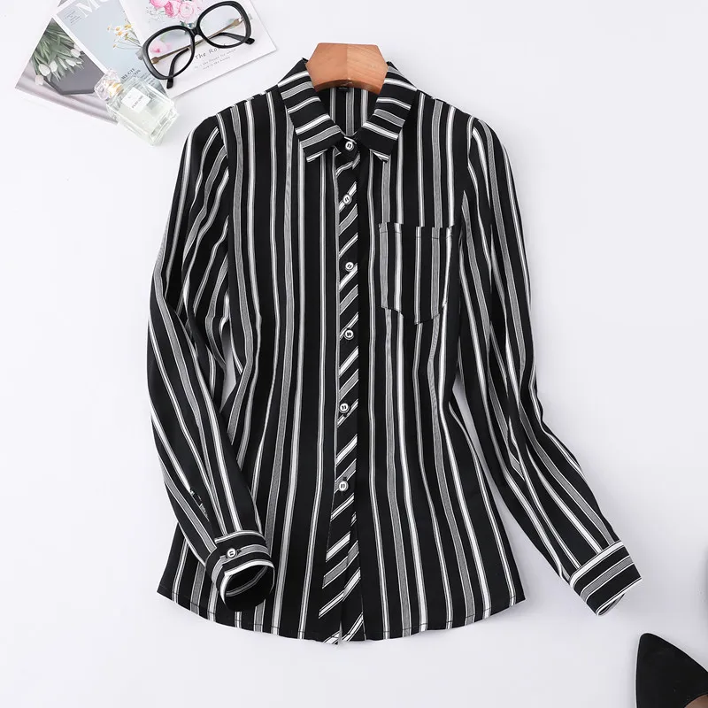 Профессиональная рубашка в красную и белую полоску для офиса женская с длинным