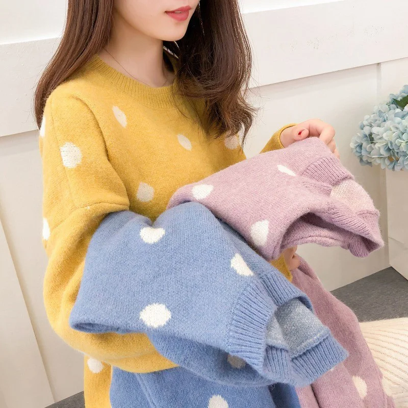 Fitshinling корейский Kawaii горошек зимний женский свитер одежда длинный рукав