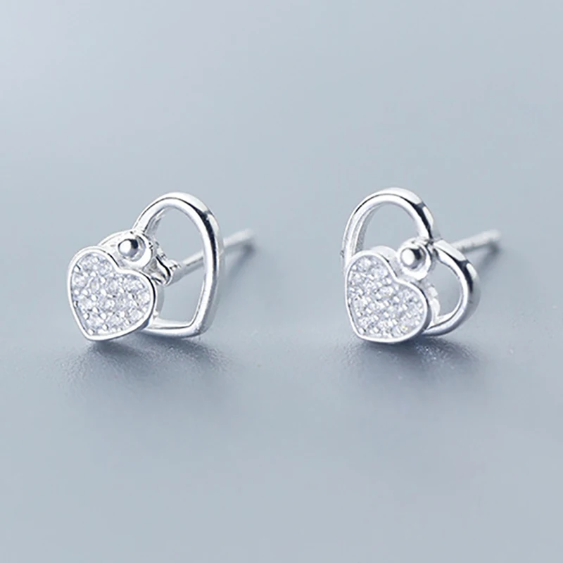 Trusta 925 пробы серебряные ювелирные изделия модные милые миниатюрные 8 мм X 7 мм полые серьги-гвоздики в форме сердца подарок для девочек, детей, леди DS514 - Окраска металла: G1861 Silver