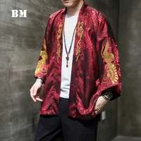 2021 spring fashion costume embroidery hanfu men chinese style linen robe cardigan jacket oversized kimono 5xl ancient coat male
