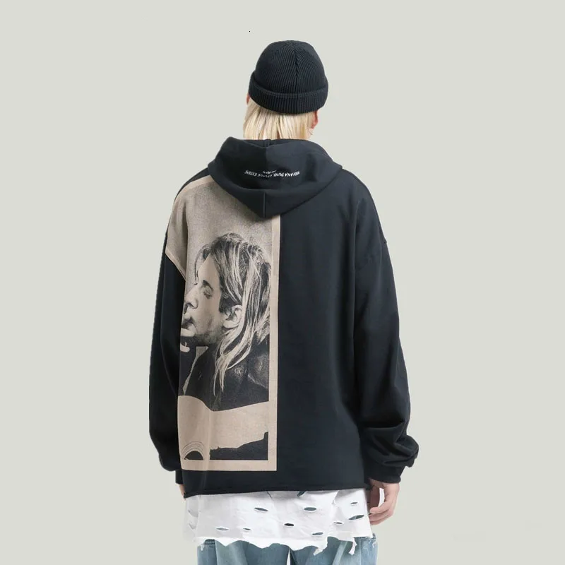 EWQ/Kurt Cobain, мужская толстовка с принтом, хип-хоп, Повседневный пуловер в стиле панк-рок, толстовки с капюшоном, уличная мода, топы 9A283