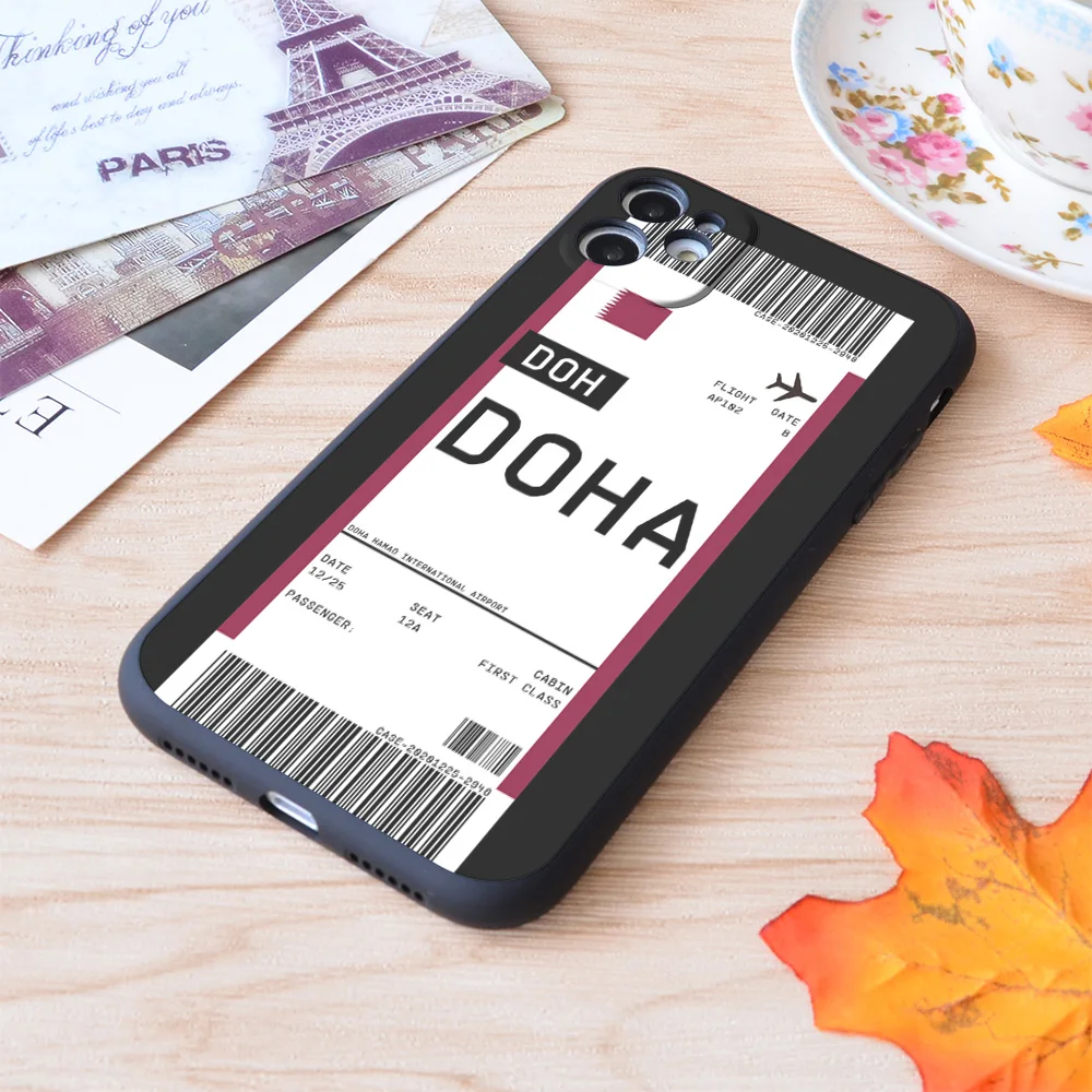 

For iPhone Doho Boarding Pass First Class Air Plane Ticket Lable Flight Travel Print Soft Matt Apple iPhone Case
