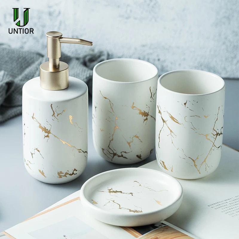 Набор керамических аксессуаров для ванной комнаты UNTIOR мраморный узор