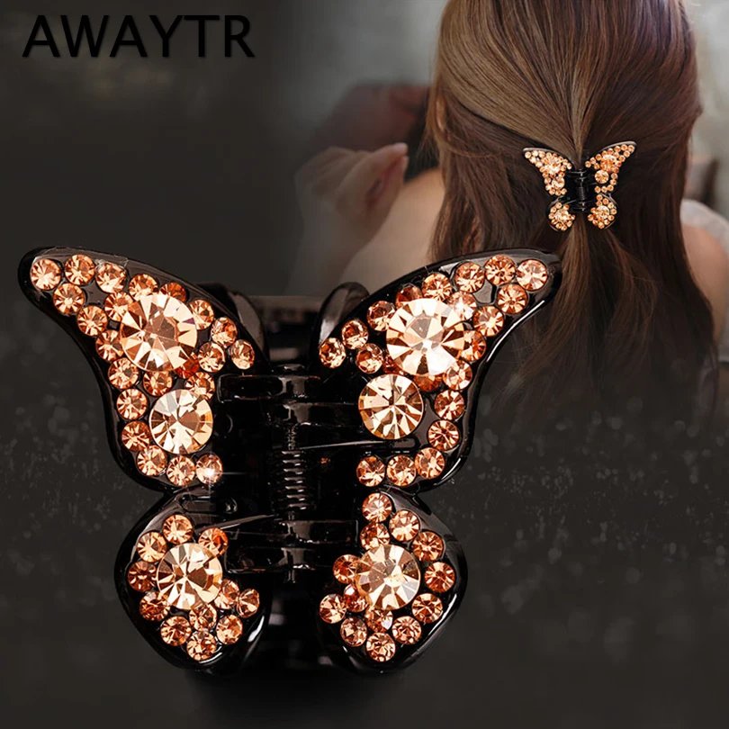 

AWAYTR Crystal Butterfly Hair Claw Crab Claw Geometric Hairpin Clip Rhinestone Sweet Hair Clamps Barrettes for Women Headwear