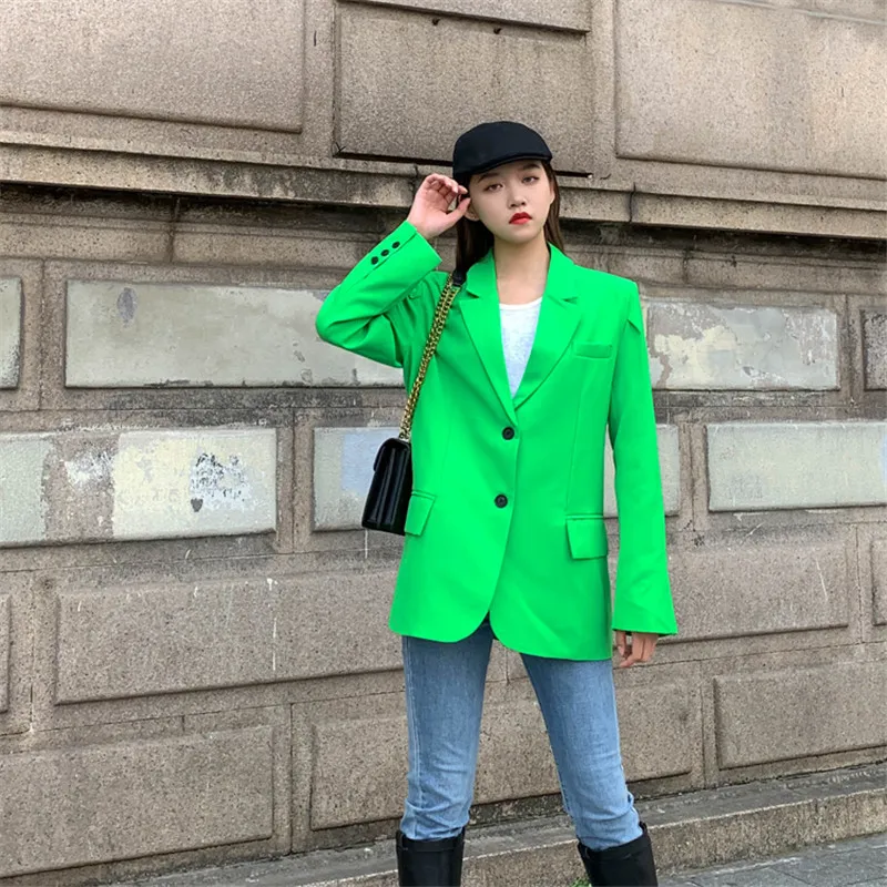 

Spring Autumn New Long Sleeve Blazer Coat Women Korean Loose Ladies Green Blazers Fashion High-Quality Suit Jackets Tide G1114