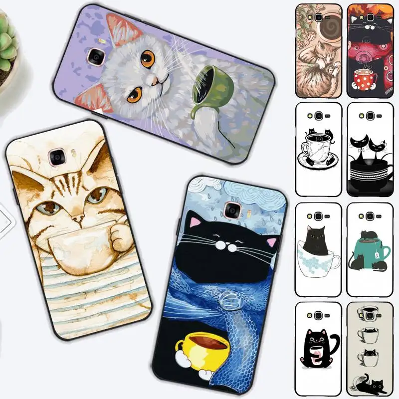 

Coffee Cup And Cat Phone Case for Samsung J 2 3 4 5 6 7 8 prime plus 2018 2017 2016 core
