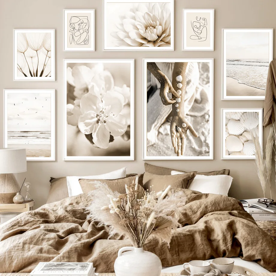 

Beige Beach Shell Bird Dandelion Dahlia Wall Art Canvas Painting Nordic Posters And Prints Wall Pictures For Living Room Decor