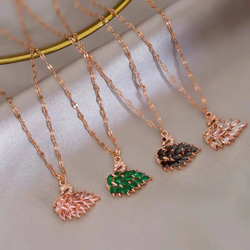 

2021 New Swan Crystal Titanium steel necklace femininity exquisite rose gold does not fade the clavicle chain