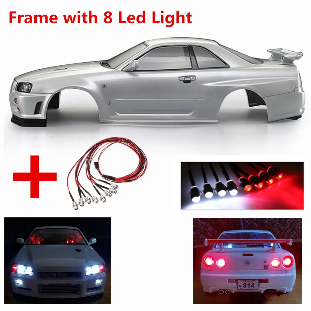 With 8 Led Light Корпус радиоуправляемого автомобиля 48644 257 мм для NISSAN SKYLINE(R34), готовый чехол, рамка 1:10, Электрический туристический Радиоуправляемый автомобиль, радиоуправляемые игрушки, запчасти diy - Цвет: With 8 Led Light