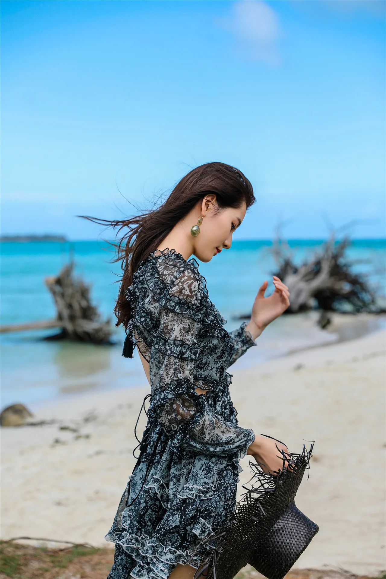 

High Quality Women Dresses Hollow Out Chiffon Backless Floral Print Beach Style Sexy Cocktail Dresses Ladies Holiday Lady Dress