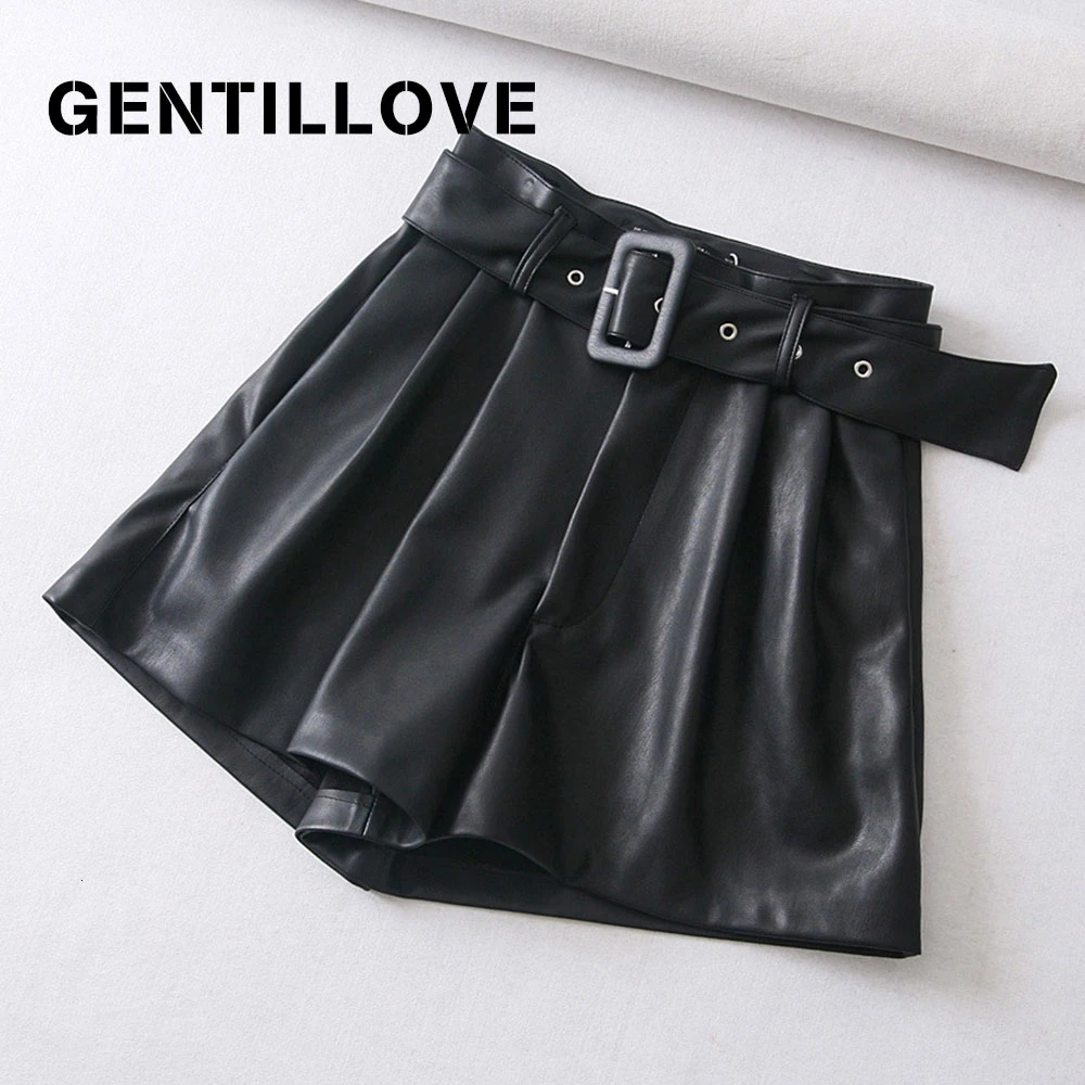 Шорты Gentillove из искусственной кожи с высокой талией женские короткие штаны поясом