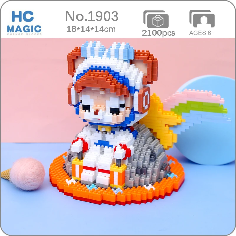 

HC 1903 Space Bear Pilot Spaceman Astronaut Aircraft Rainbow Animal Mini Diamond Building Blocks Bricks Toy for Children Gifts