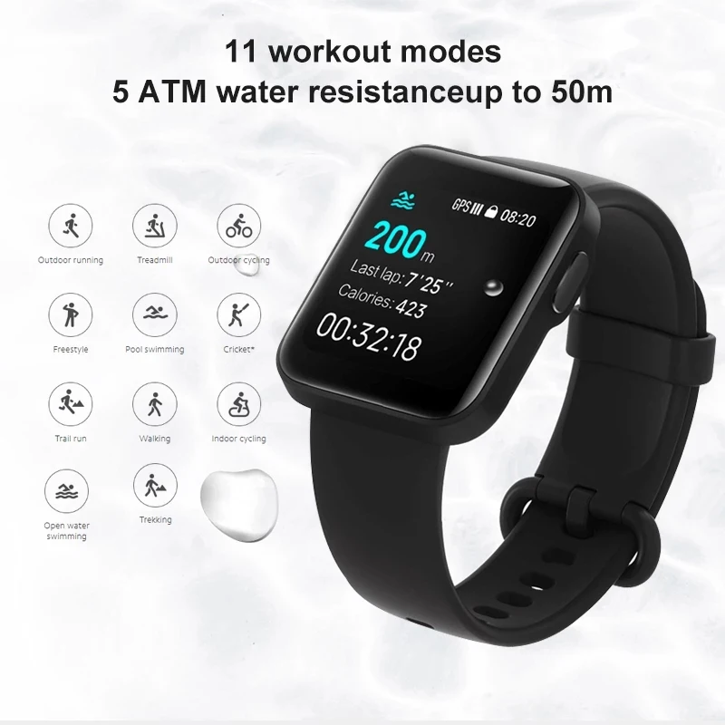 Смарт-часы Xiaomi Mi Watch Lite глобальная версия сенсорный экран 1 4 дюйма GPS 5ATM