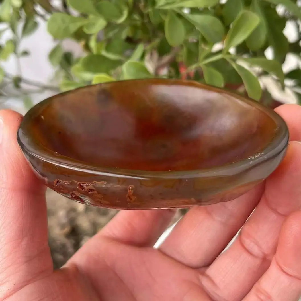 

1PC 70-90MM Natural Crystal Agate Bowl, Maroon Agate Mineral Specimen Gem, Home Decoration/Seasoning Container