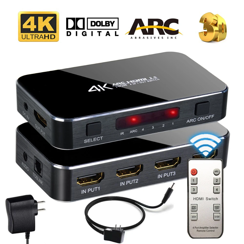 HDMI переключатель 4x1 4K @ 60 Гц аудио оптический TOSLINK Ultra HD 4 порта 1080p 3D для Xbox PS4 Blue Ray