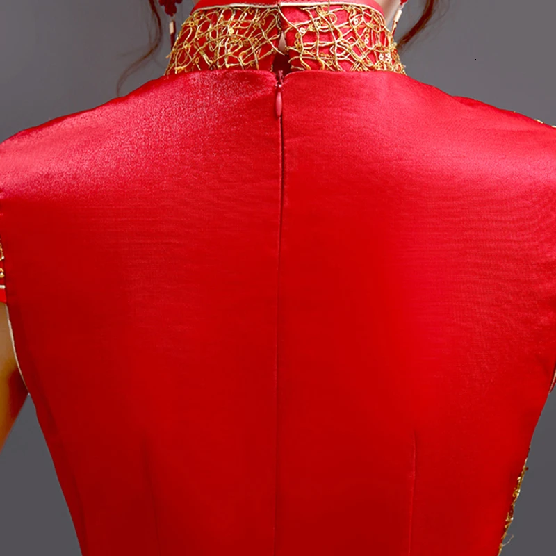Невесты с коротким рукавом шелковый атлас Cheongsam современный китайский