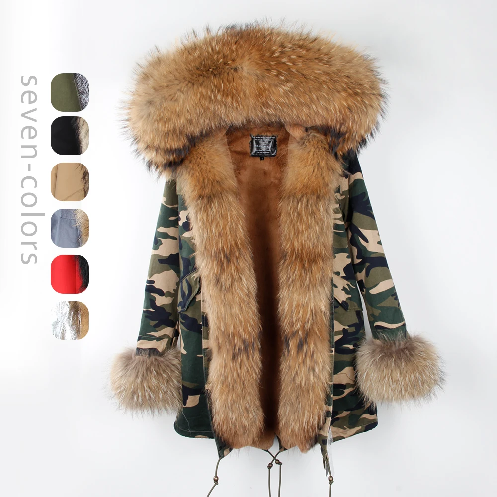 Winter Jacket Women Real Fur Collar Long Parka Waterproof Big Natural Raccoon Fur Collar Outwear Warm Thick Faux Lining ODDFOX