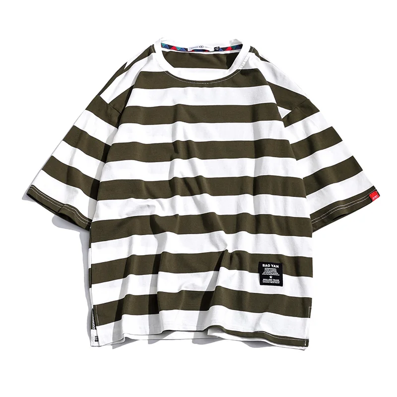 Men Top Casual Stripe Short Sleeve Men's Color Contrast Sleeves Mannen T-shirt Male T Shirts | Мужская одежда