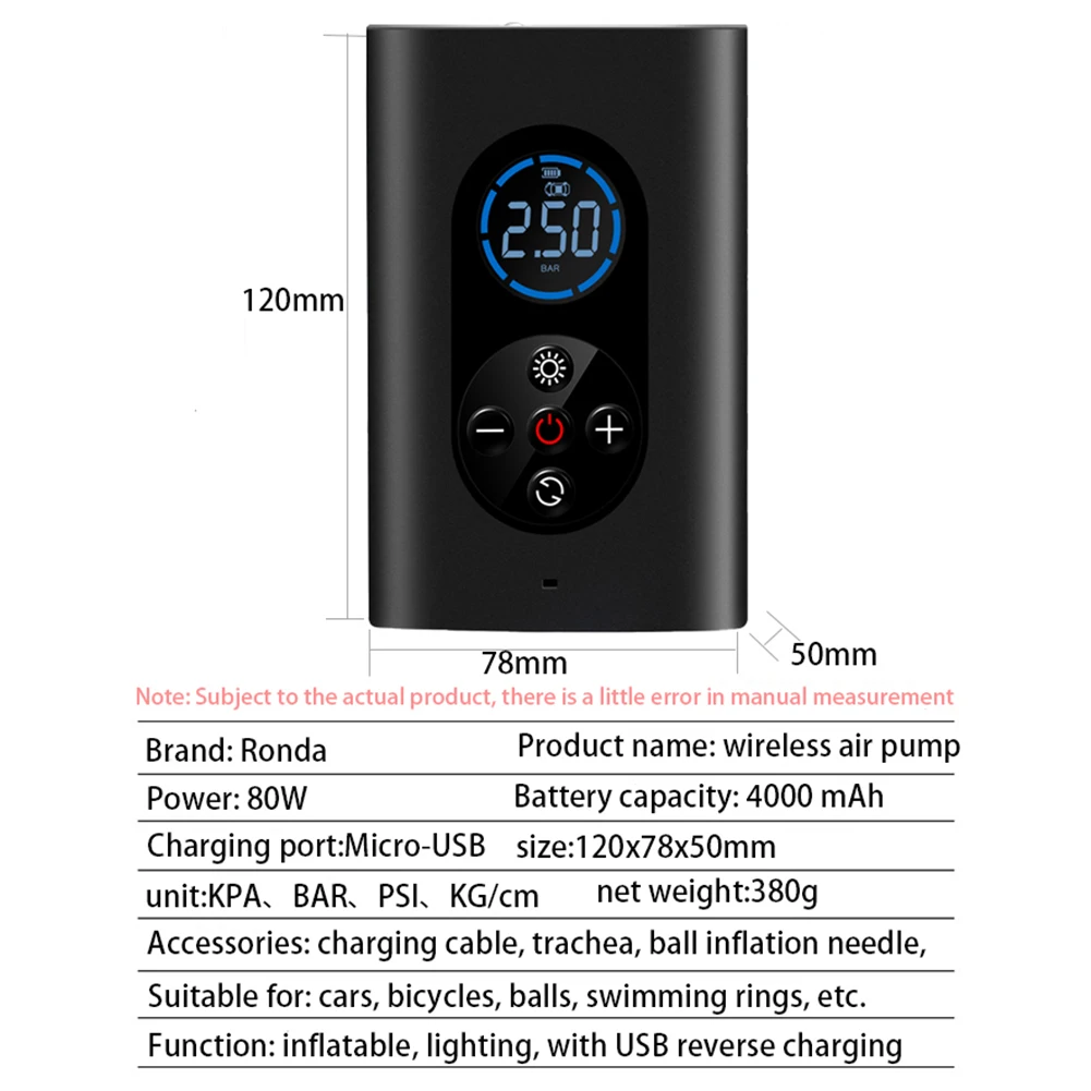 

150psi Car Air Compressor Wireless Tire Inflator Air Pump 150PSI Auto Air Pump for Car Motorcycle Balls LED Light Tire Pump