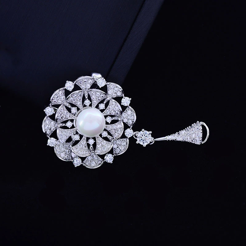 Simple Drop Brooch Pin for Women Men White Pearl Zircon Rhinestone Wedding Brooches Dress Sash Broaches Christmas Gift Broche images - 6