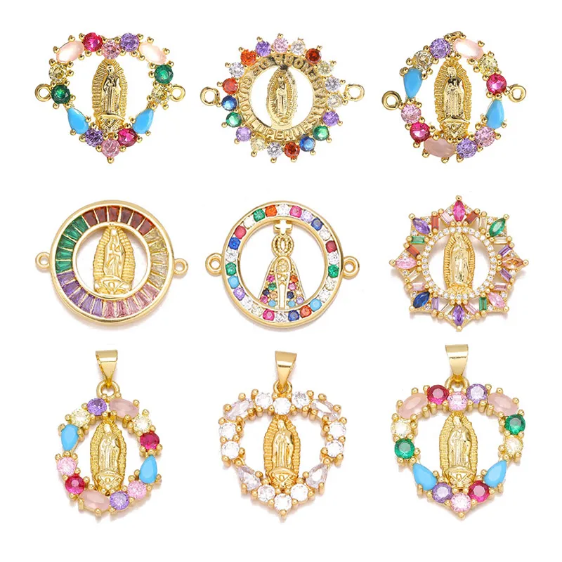 

Juya DIY Religious Findings Crystal Virgin Mary Charms Connector Accessories For Christian Prayer Saint Jesus Jewelry Making