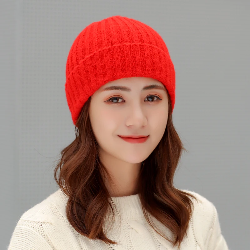 Осенне-зимняя шерстяная Вязанная женская шапка Skullies карамельного цвета теплые